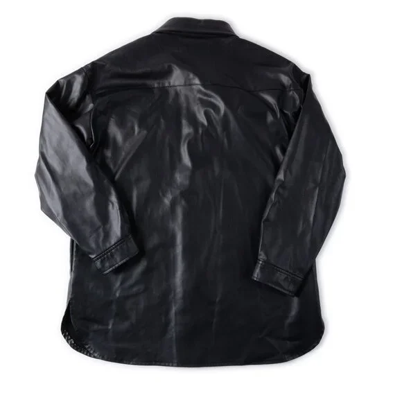 ZARA black faux-leather button up top size XL - Picture 3 of 9